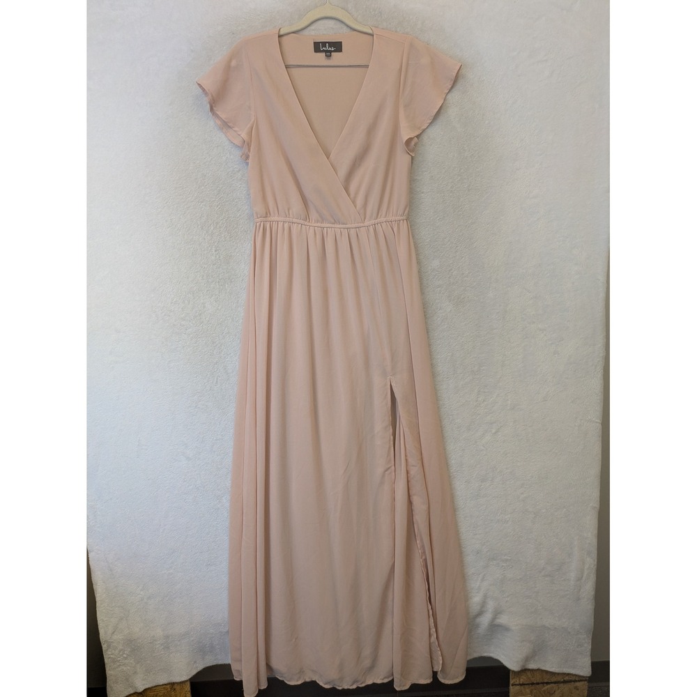 Lulus Maxi Dress Women's XS Pink All About Love Flutter Sleeve V-Neck Side Slit